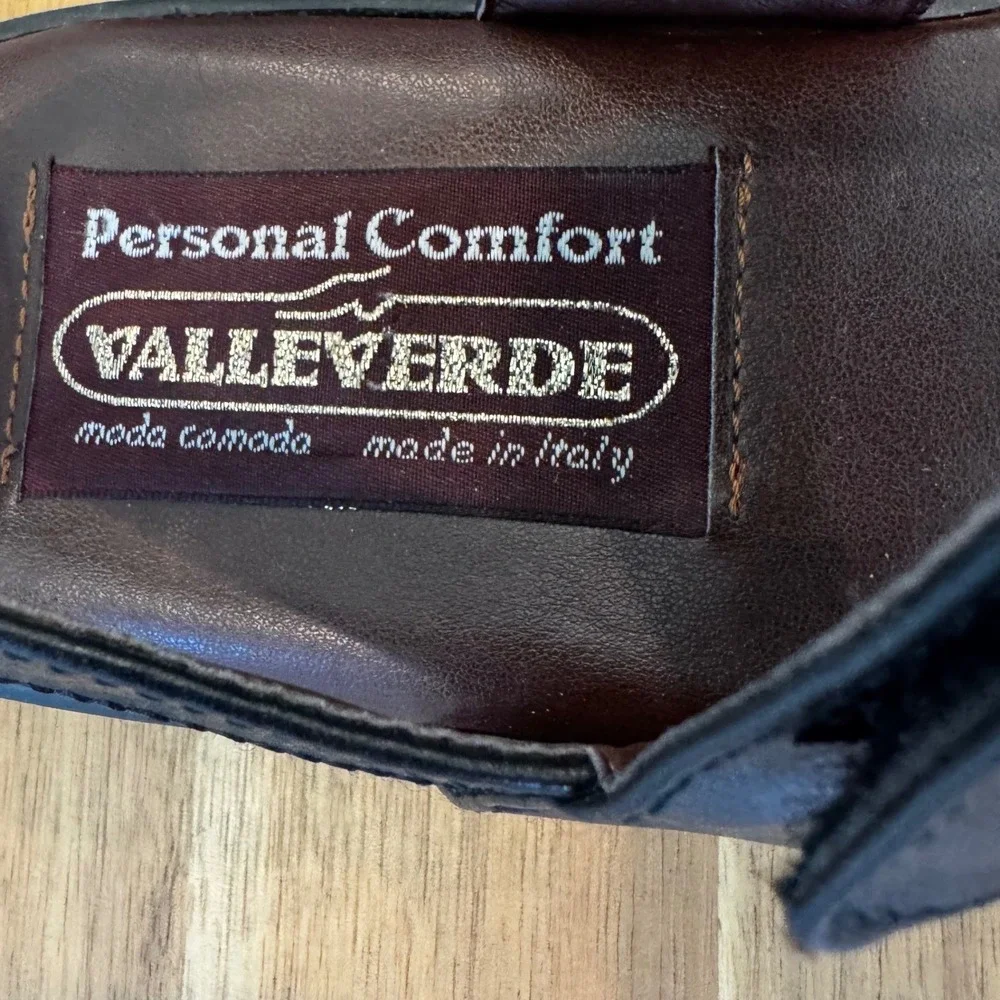 Valleverde Personal Comfort Men 11 EU 44 Black Leather Slingback Sandal Italy‎